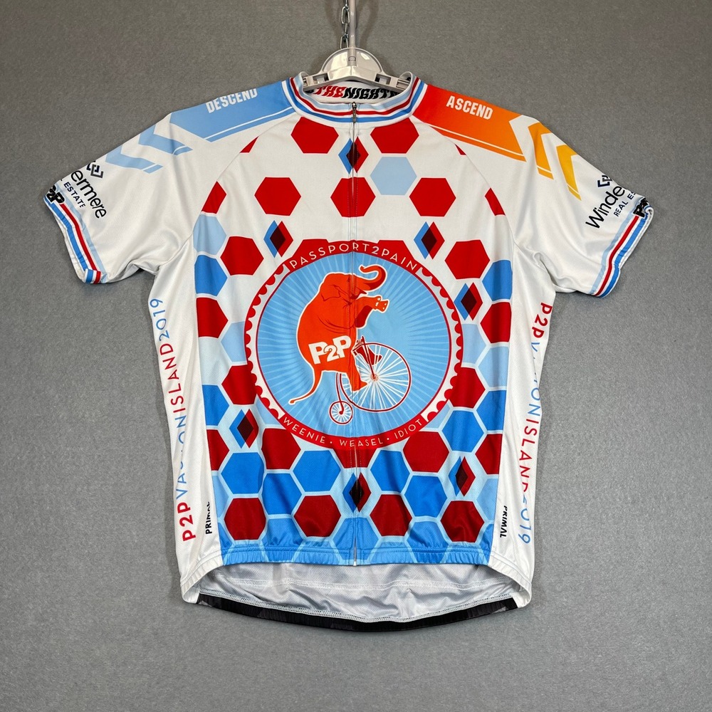 Primal Cycling Jersey Men XL White Red P2P Vashon Island 2019 Bike Race Full Zip - Picture 3 of 12